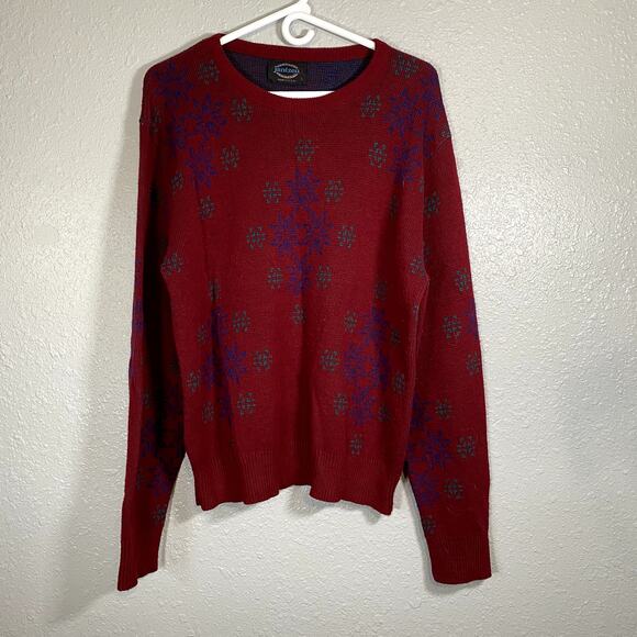 Vintage Mens Large Jantzen Red Sweater Made in USA Winter Snowflakes Crew neck - Picture 6 of 6